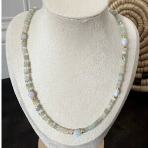 Second Bloom Studio Aquamarine Moonstone Necklace 20" Gold Magnetic Blue Lace